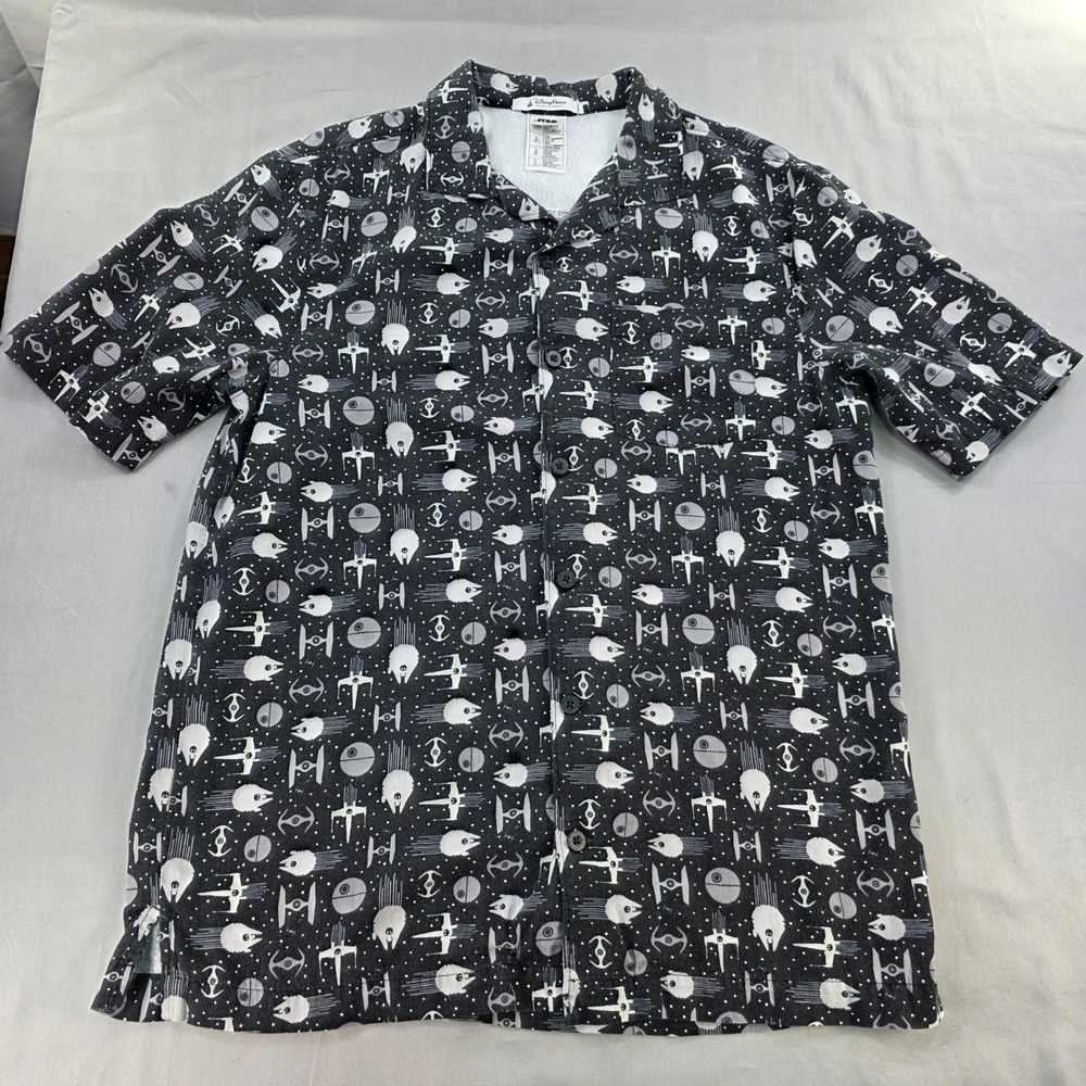 Disney Parks Star Wars Button Up‎ Shirt Death Star X-Wing Print Mens Small